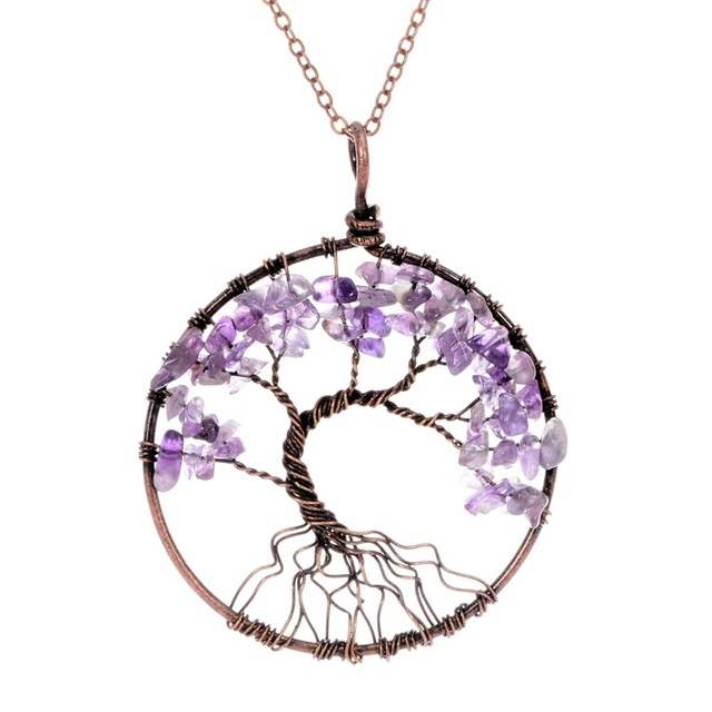 Chakra Tree of Life Pendant Necklace with Copper Crystal