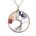 Chakra Tree of Life Pendant Necklace with Copper Crystal