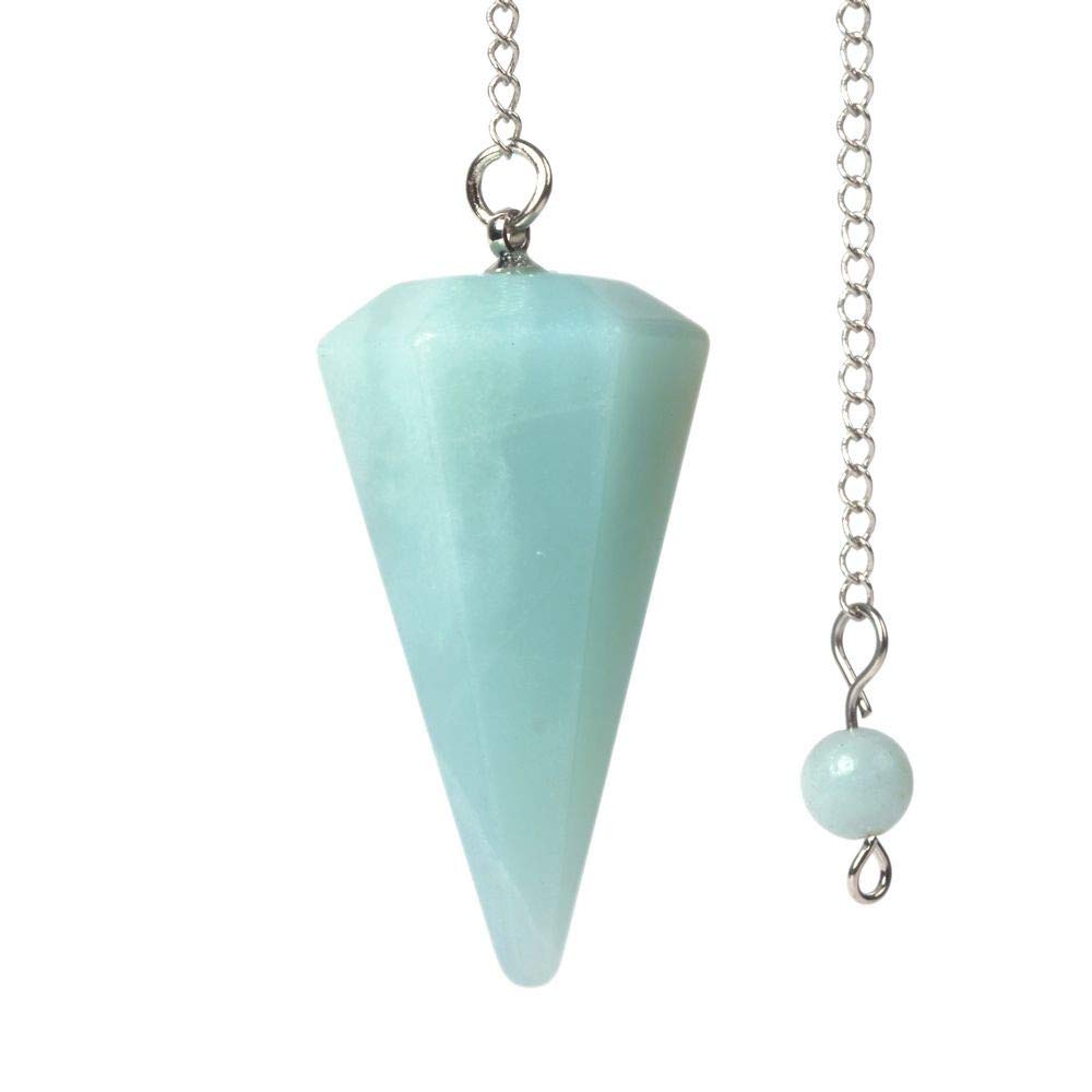 Natural Blue Amazonite Crystal Hexagonal Pointed Reiki Chakra Pendant Pendulum
