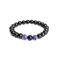 Shungite Elastic Stretchy Bracelet with 3 Purple Agate Beads