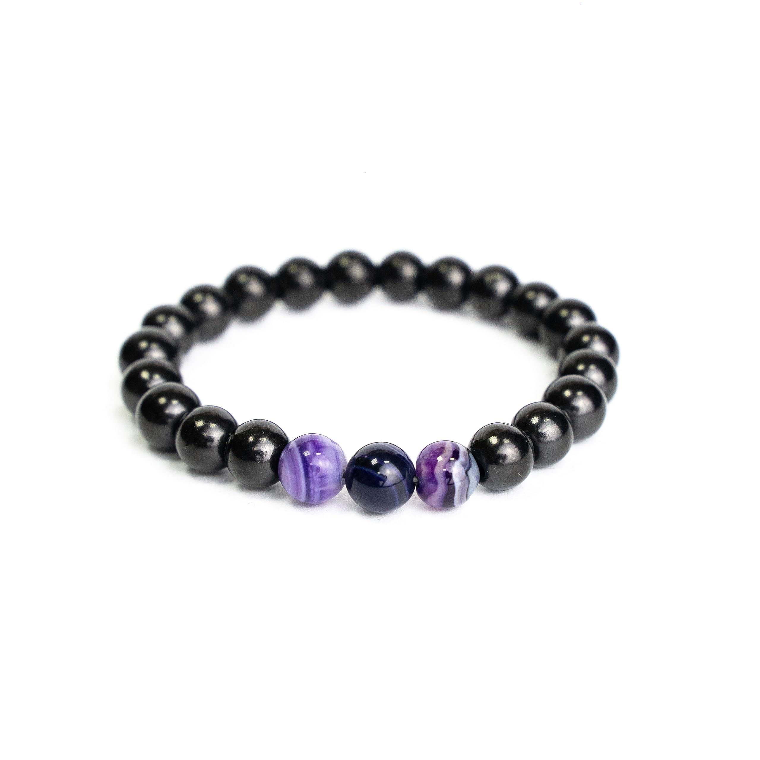 Shungite Elastic Stretchy Bracelet with 3 Purple Agate Beads