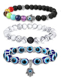 Evil Eye Bracelet Chakra Crystal Beaded Bracelet Set Hamsa Amulet Protection Jewelry