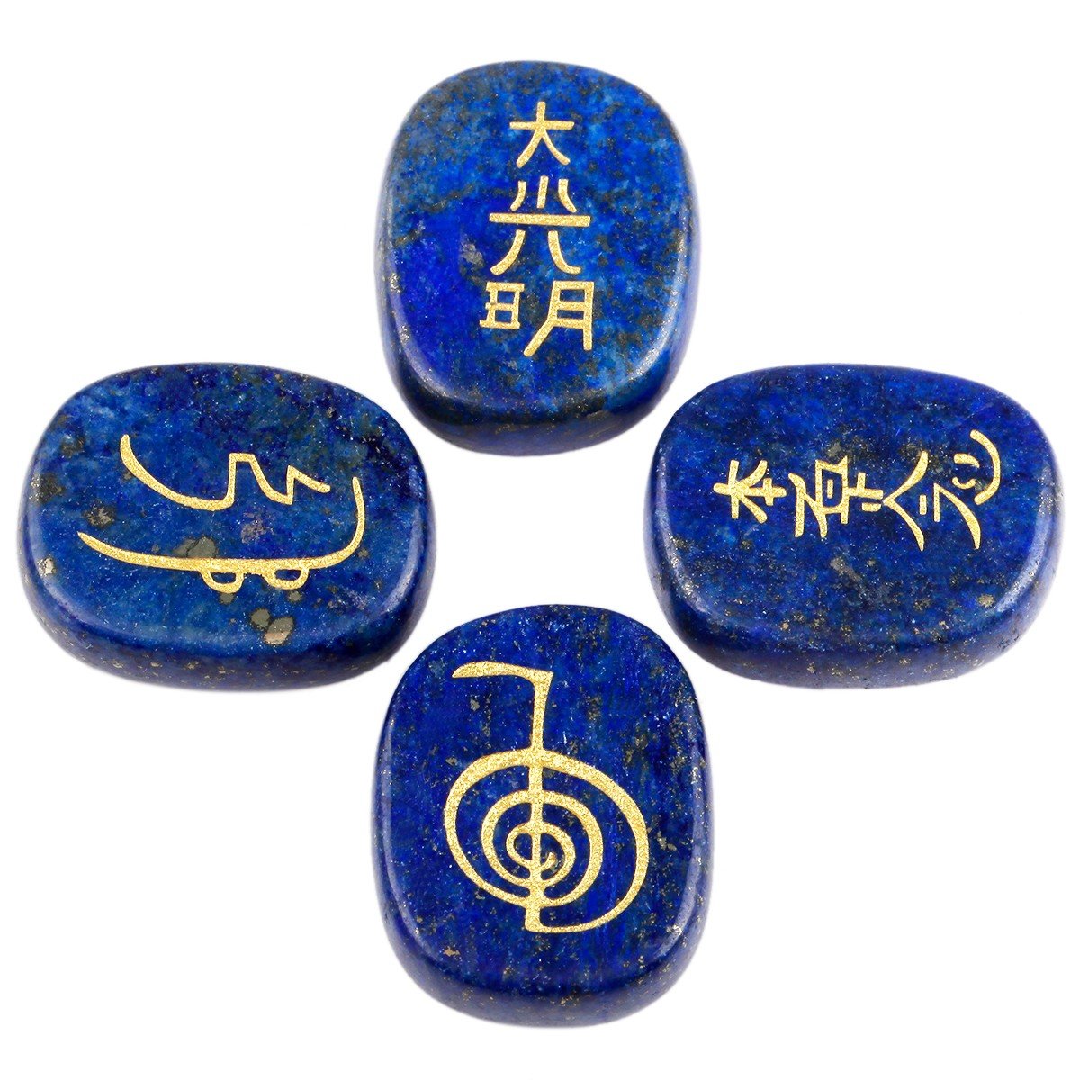 Healing Crystal Lapis Lazuli 4pcs Engraved Chakra Stones
