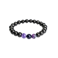 Shungite Elastic Stretchy Bracelet with 3 Purple Agate Beads