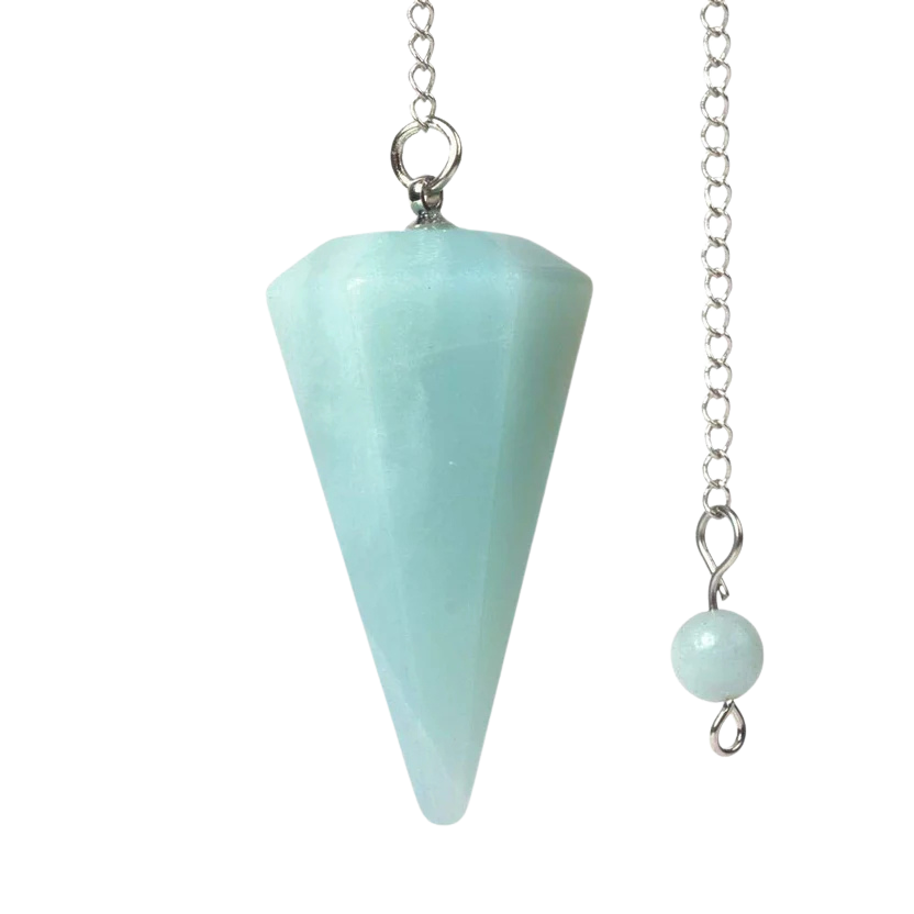 Natural Blue Amazonite Crystal Hexagonal Pointed Reiki Chakra Pendant Pendulum