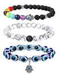Evil Eye Bracelet Chakra Crystal Beaded Bracelet Set Hamsa Amulet Protection Jewelry