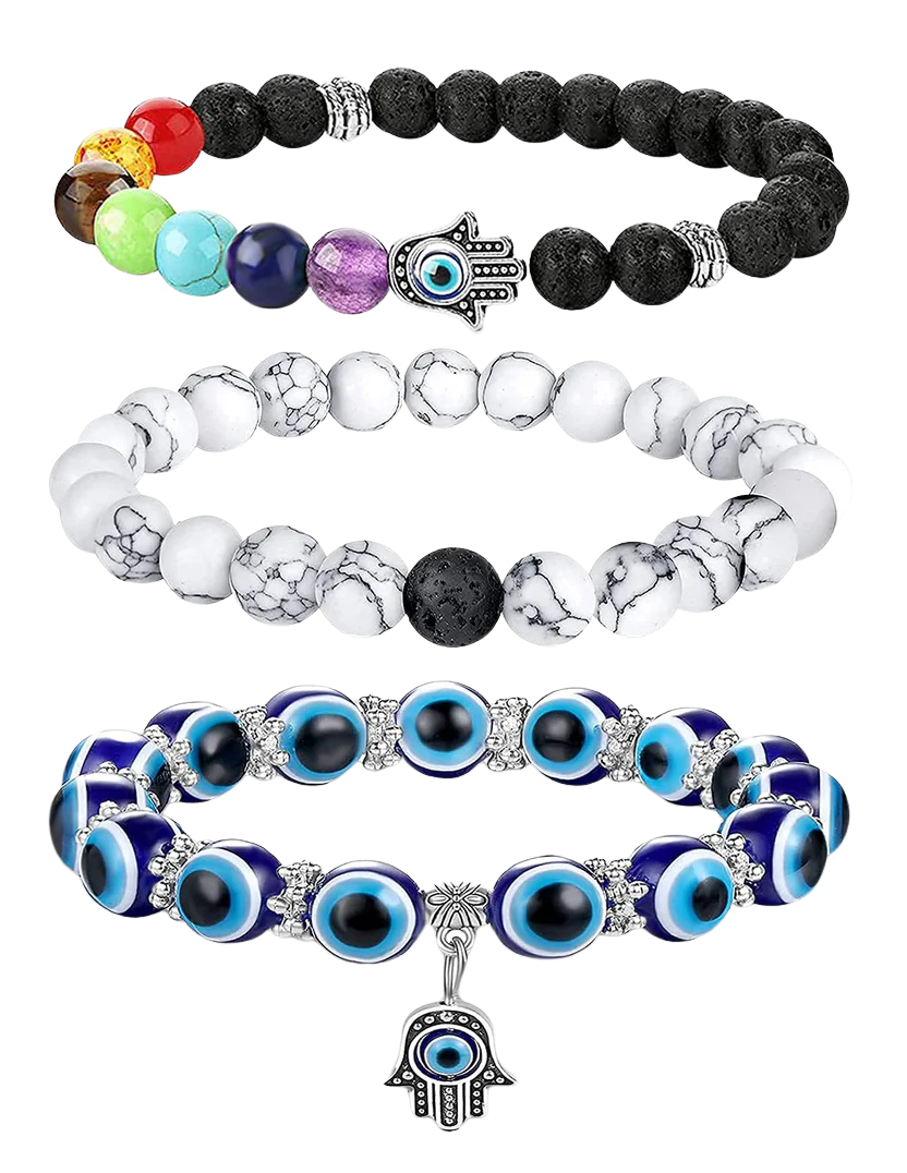 Evil Eye Bracelet Chakra Crystal Beaded Bracelet Set Hamsa Amulet Protection Jewelry