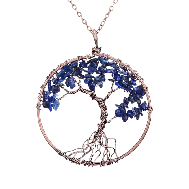 Chakra Tree of Life Pendant Necklace with Copper Crystal