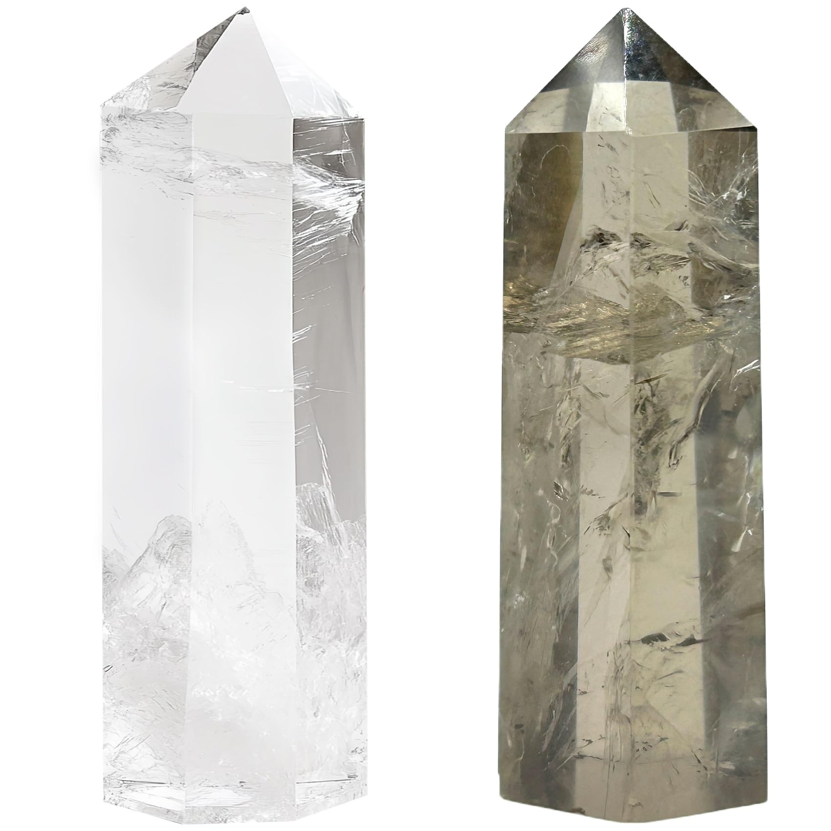 Crystal Towers Natural Healing Crystal Point 2 PCS Obelisk Hexagonal Wands