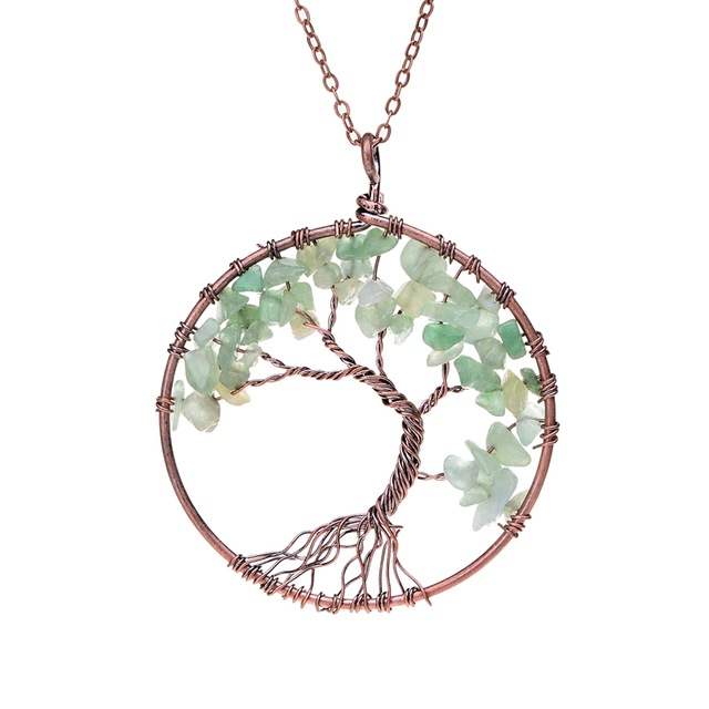 Chakra Tree of Life Pendant Necklace with Copper Crystal